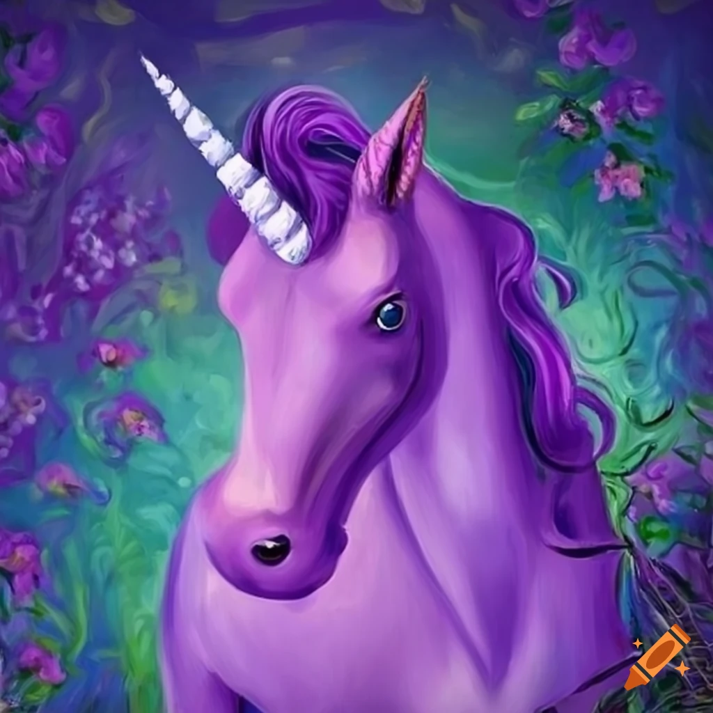 Purple unicorn in Monet style on Craiyon