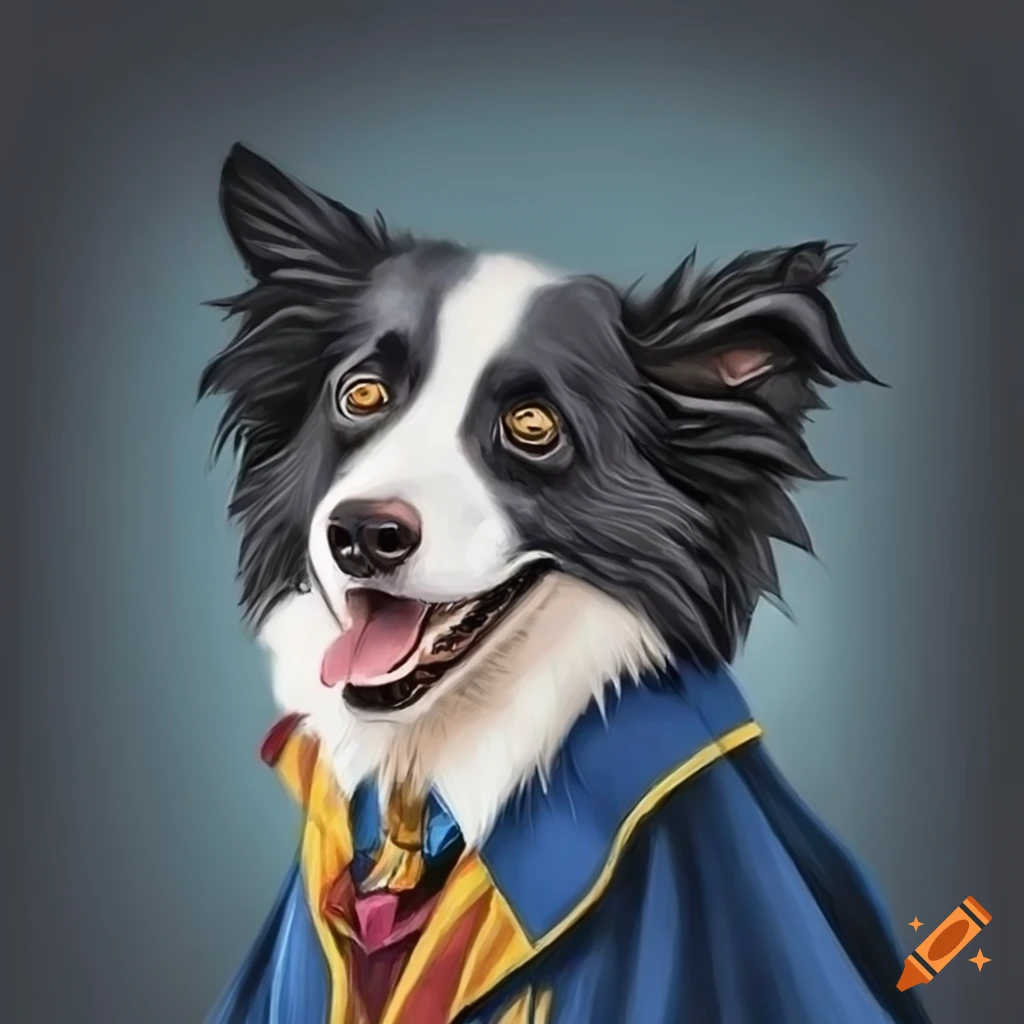 hyper realistic drawing of a border collie in Ravenclaw uniform