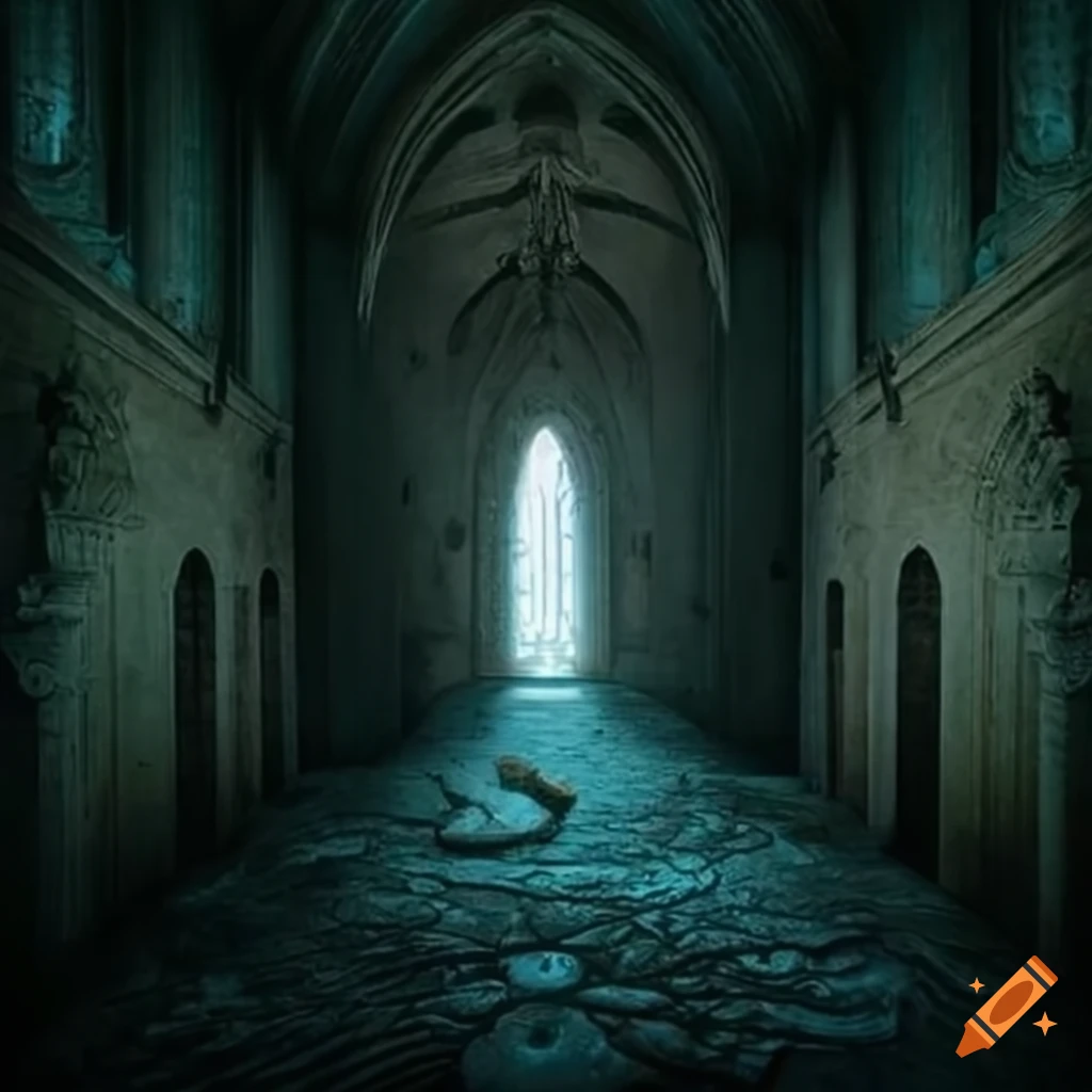 enigmatic castle interior with mysterious shadows