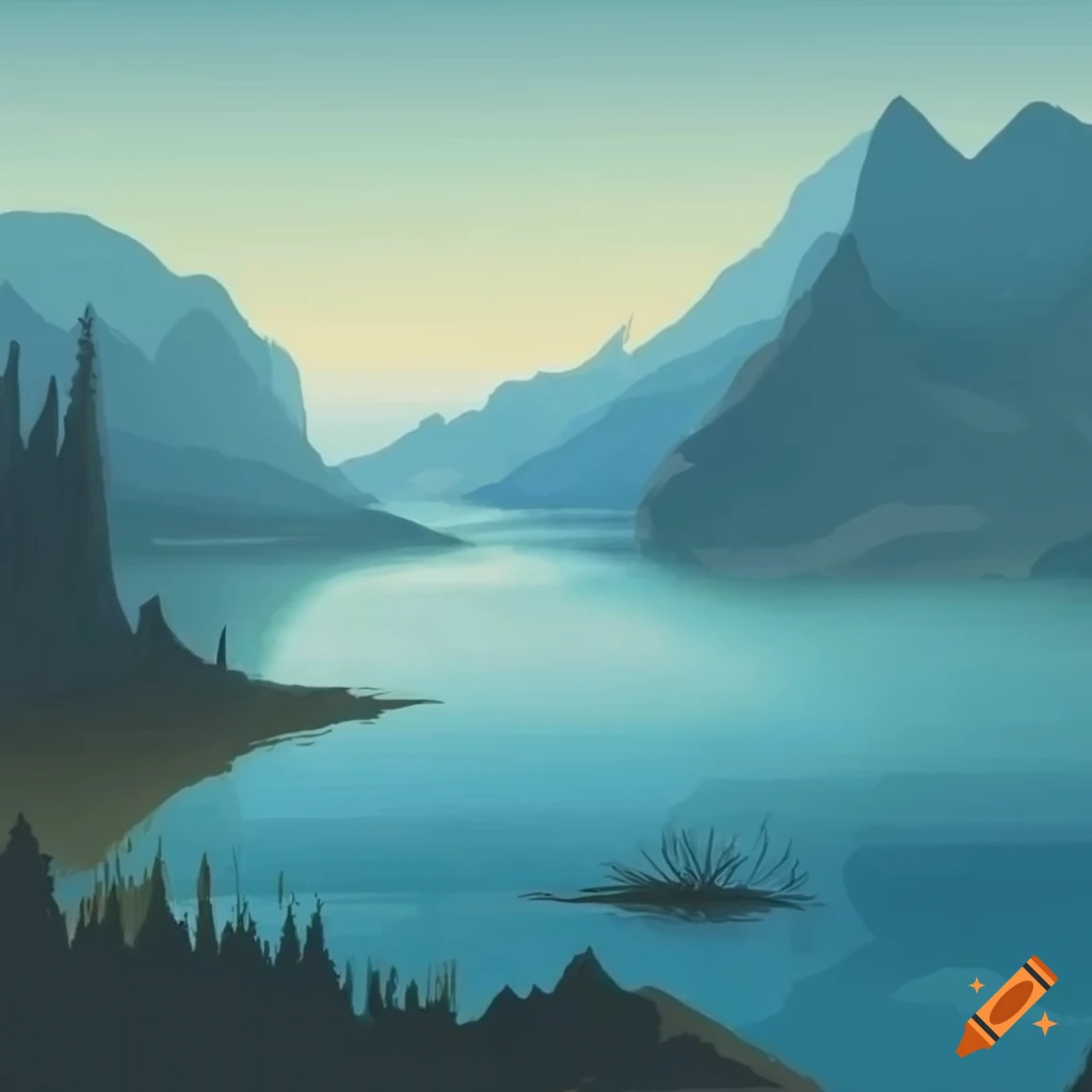 illustration-of-a-mountain-lake-river-and-sea-on-craiyon