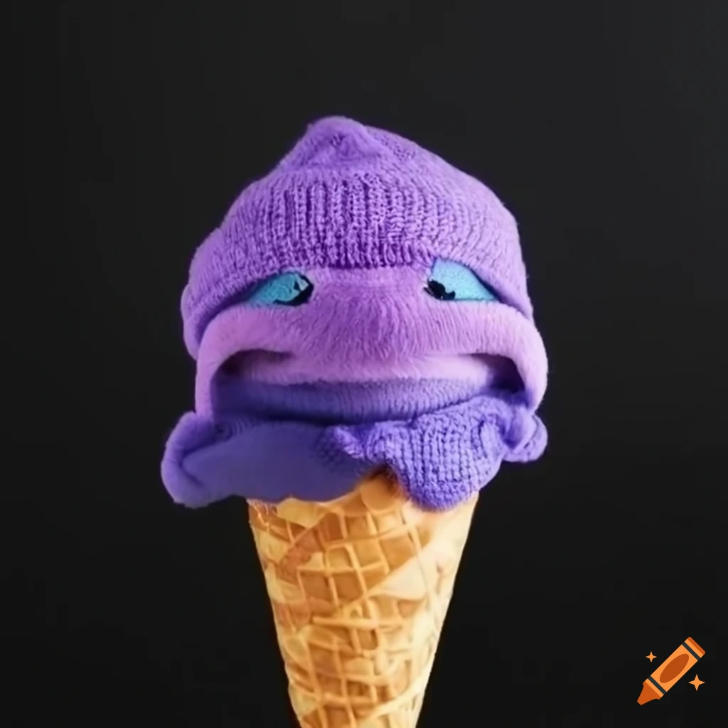 purple beanie-wearing Stitch holding an ice cream cone