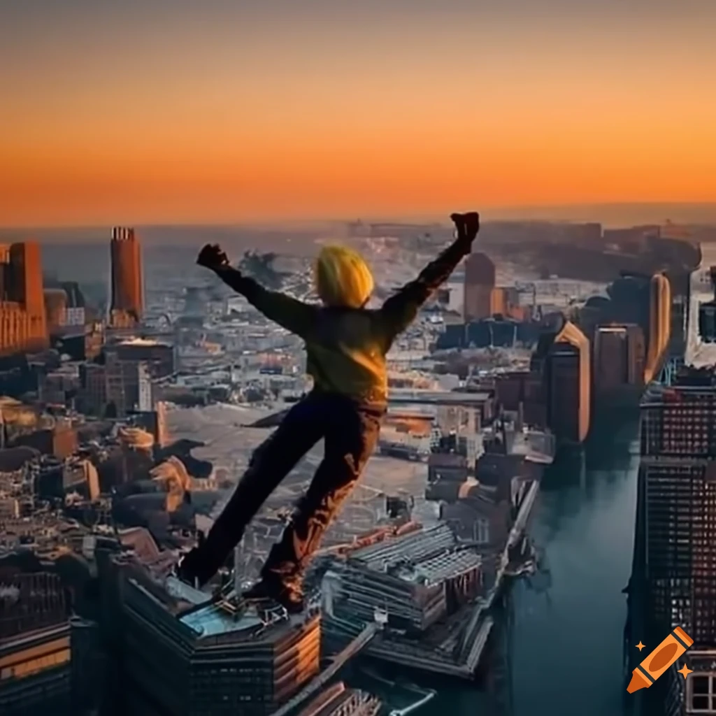 image of a teenage boy flying over Boston