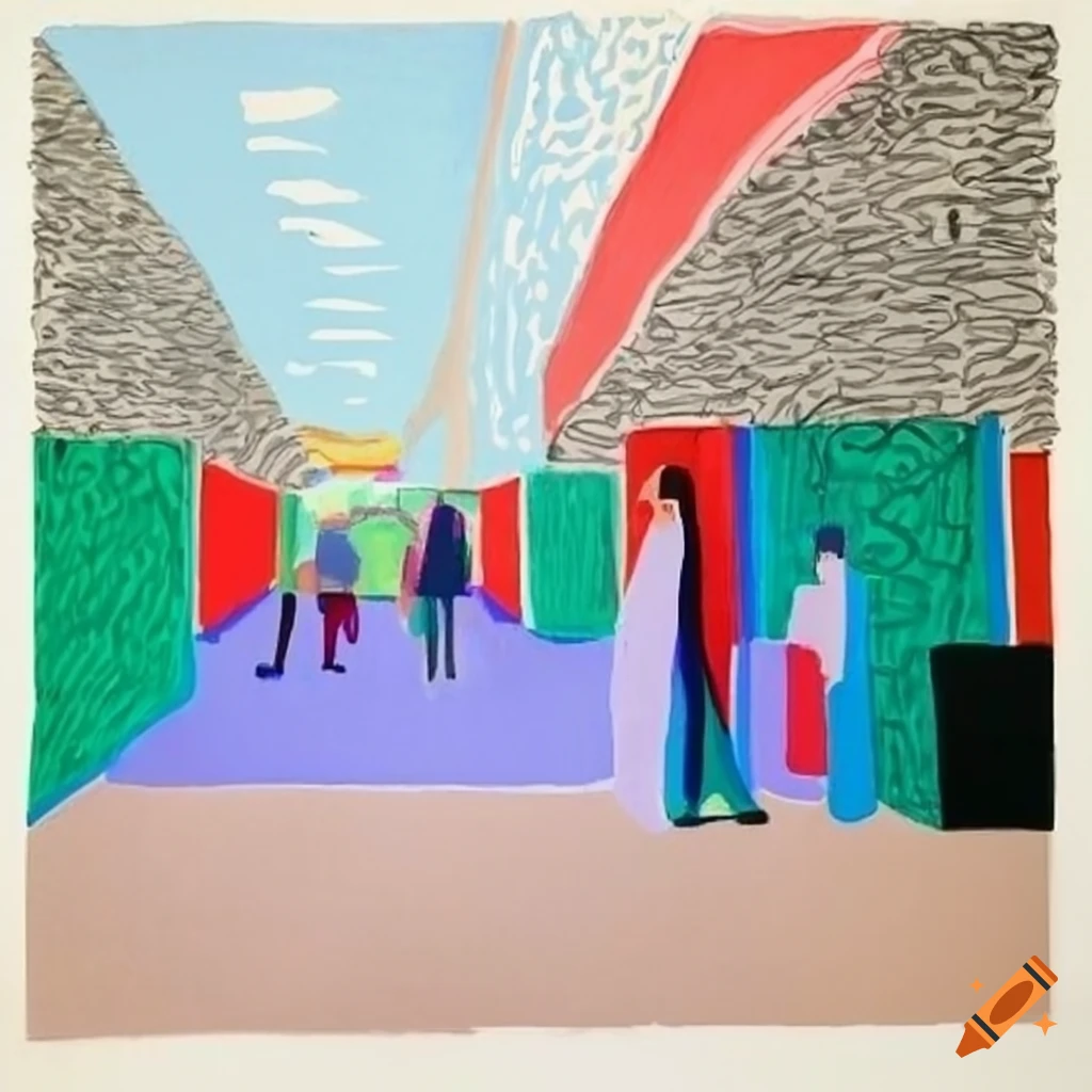 David Hockney and Le Corbusier art in a shopping mall