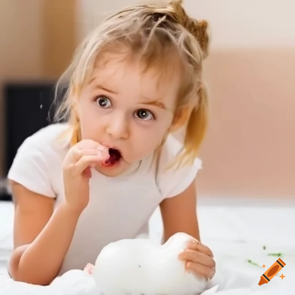 surprised toddler girl with white slime