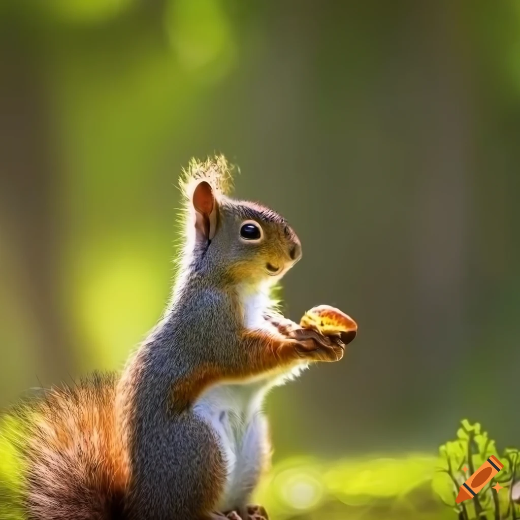 digital artwork of a squirrel in a forest at sunset