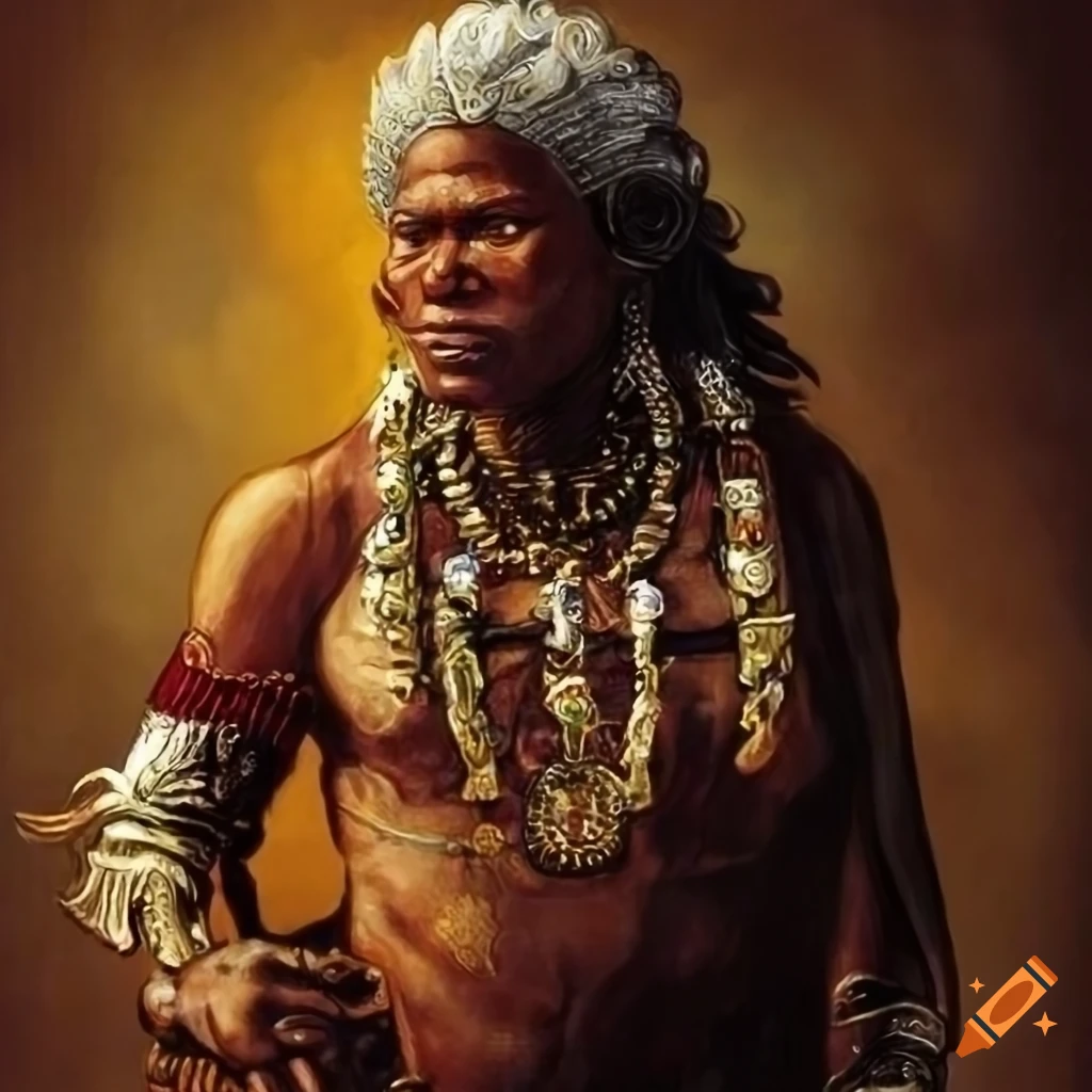 Portrait of a khoisan king in traditional regalia on Craiyon