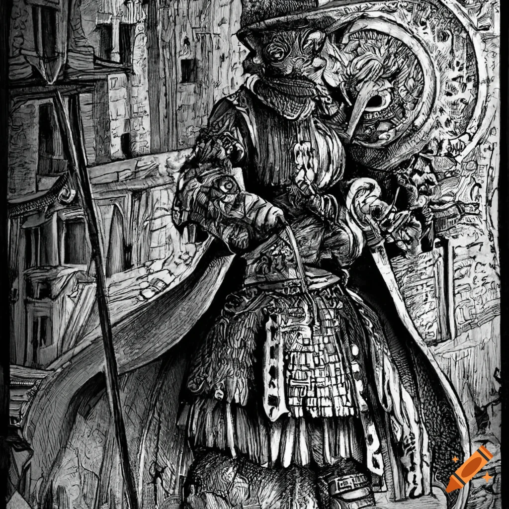 medieval black and white illustration by Barnaby Sheppard