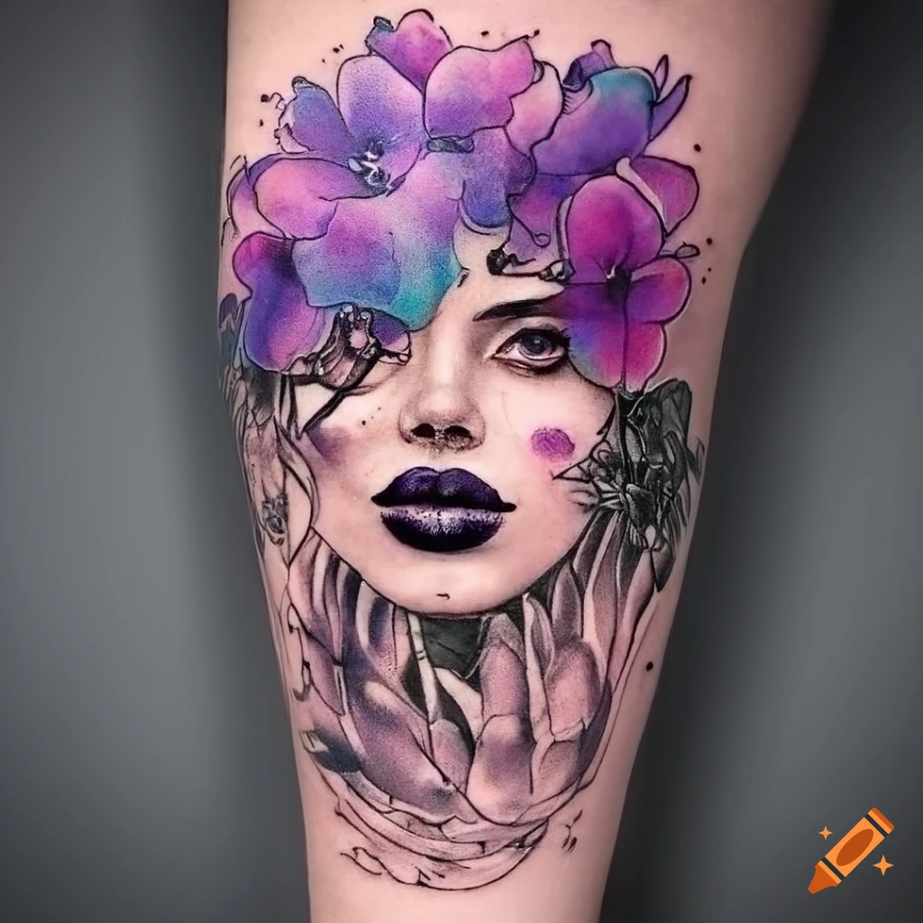 Black and purple flower tattoo design on Craiyon