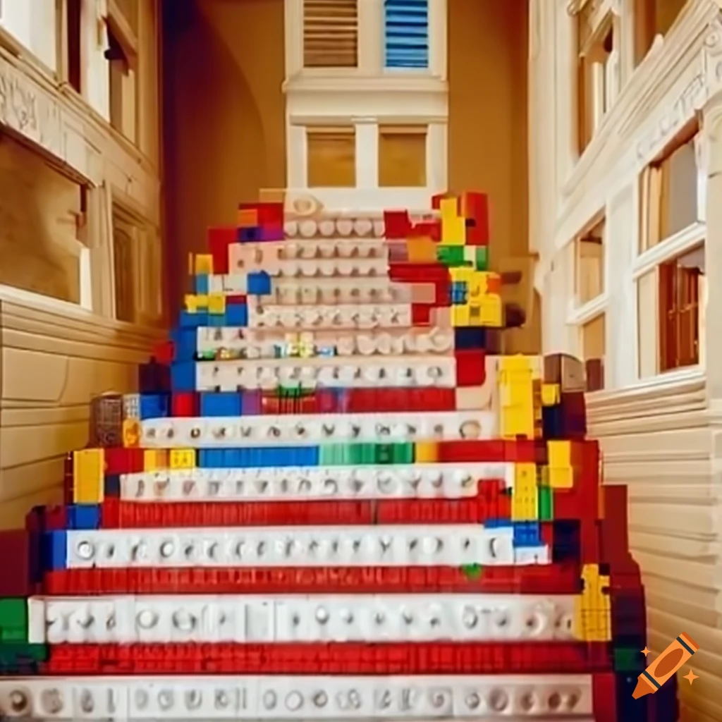 Pov of lego block stairs in a school