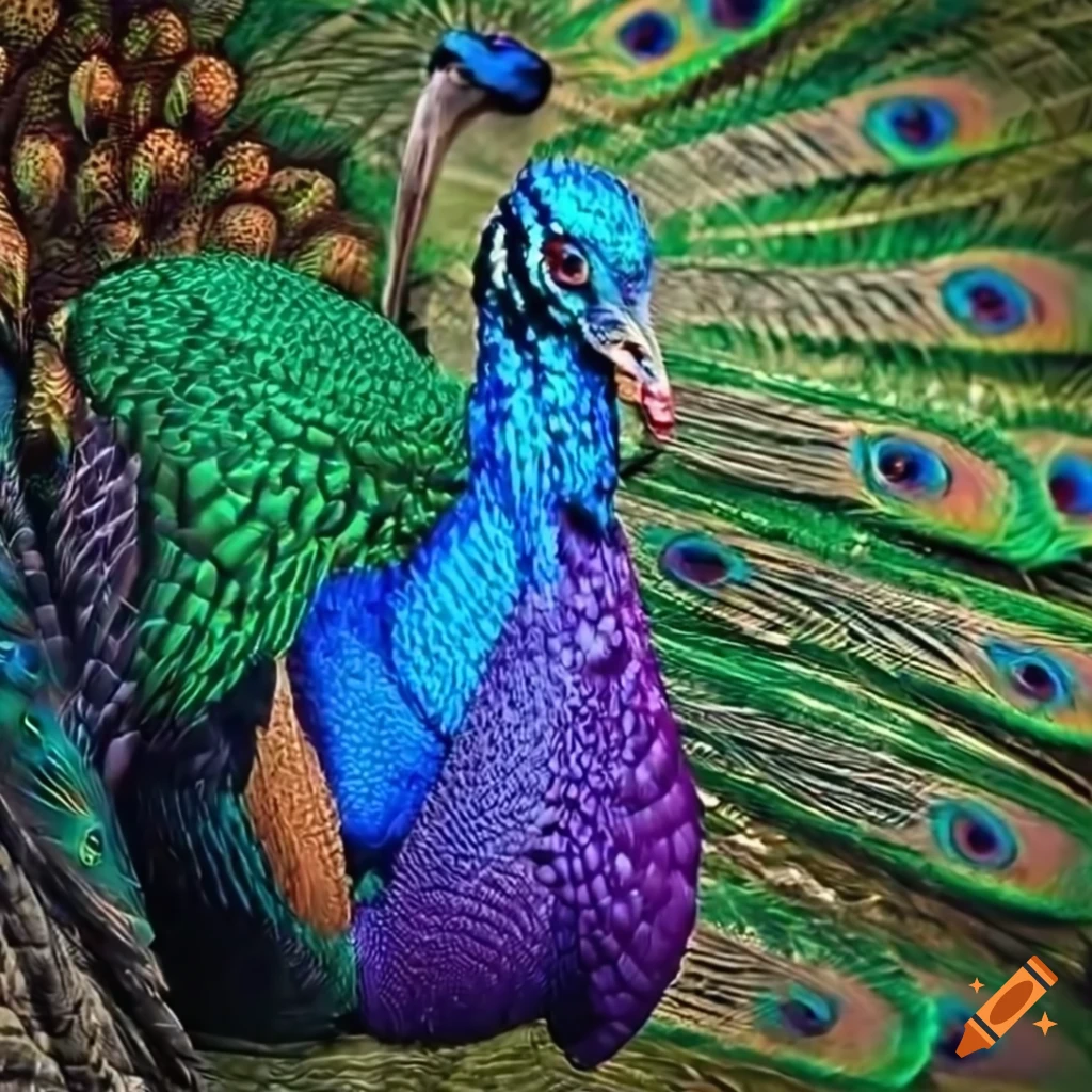 Colorful peacock exhibiting at the zoo in Salvador Bahia, Brazil