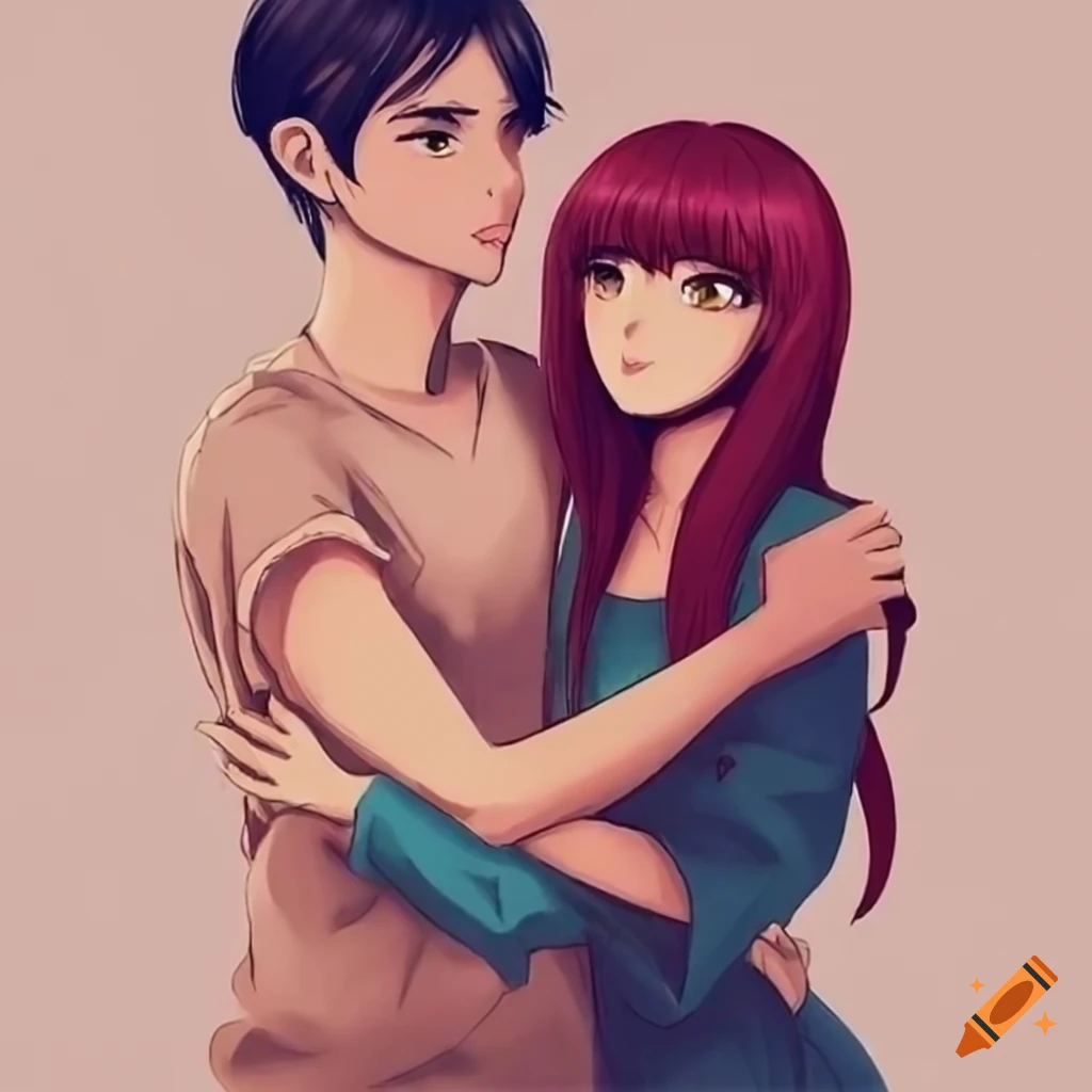 couple embracing in Ghibli style anime