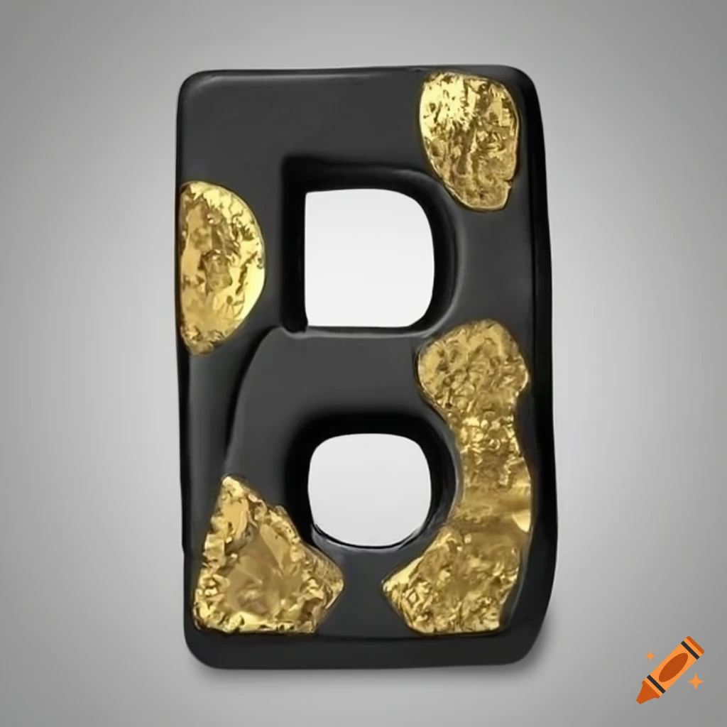 gold and black stone letter 'F'