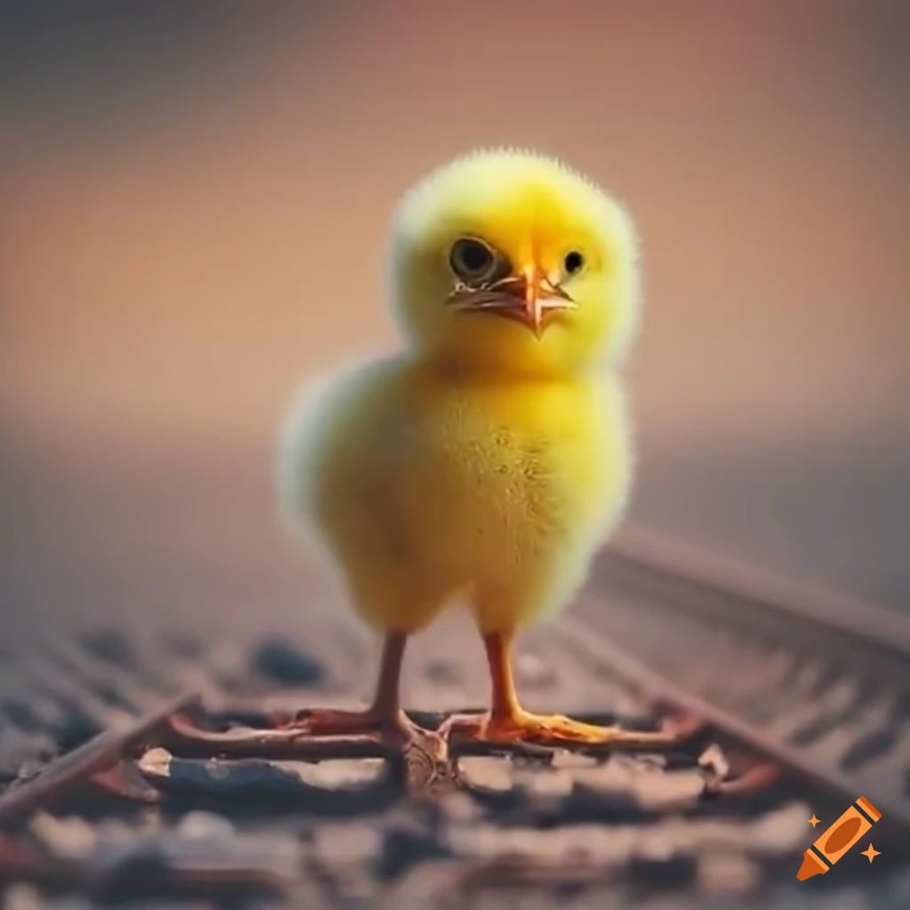 Cute Chick Posing On A Train Track On Craiyon