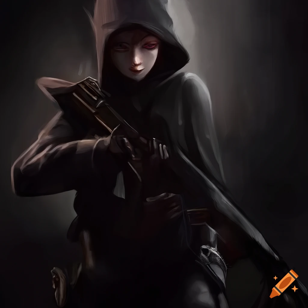 portrait of a fierce female mercenary with a rifle