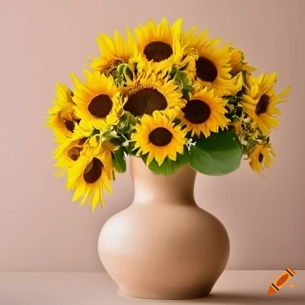 sunflowers in a vase on a plain table