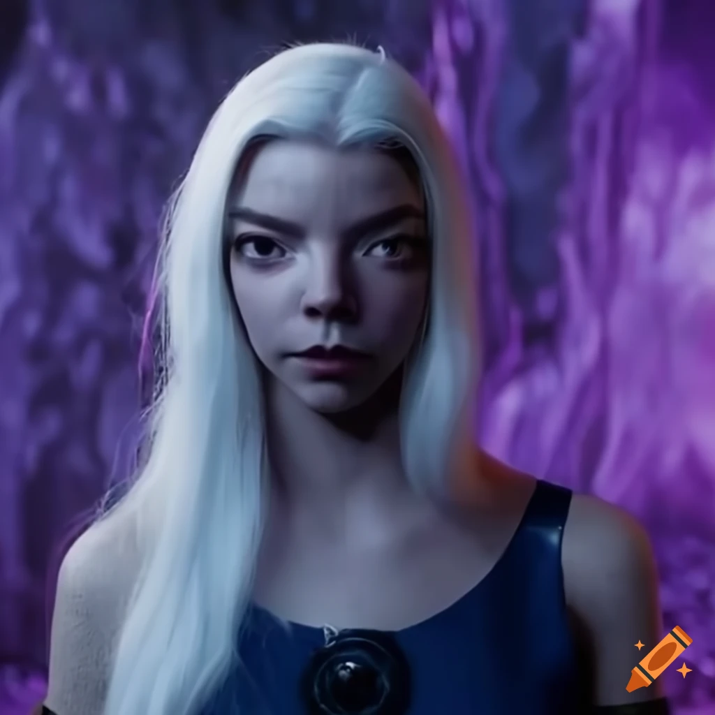 Digital Art Of A Dark Blue Skinned Alien Girl With Purple Eyes And White Hair On Craiyon 