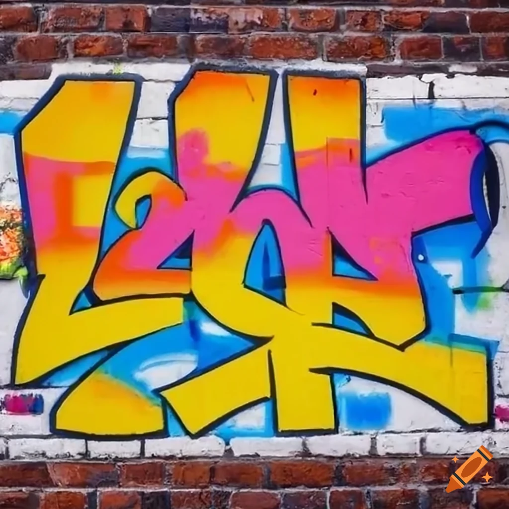 Graffiti spelling 'first' on brick wall