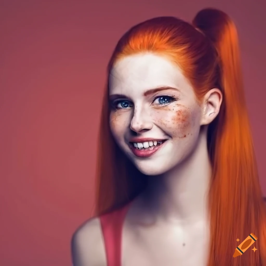 Portrait of a beautiful woman with red hair and freckles on Craiyon