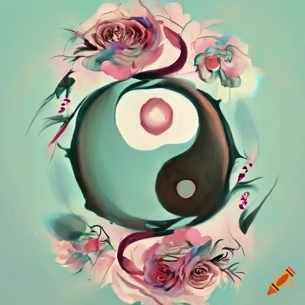 artistic drawing of a yin yang plate in a zen garden