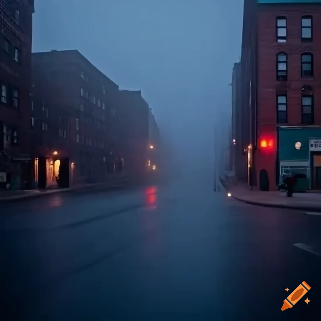 foggy horror scene in Bronx street at dawn