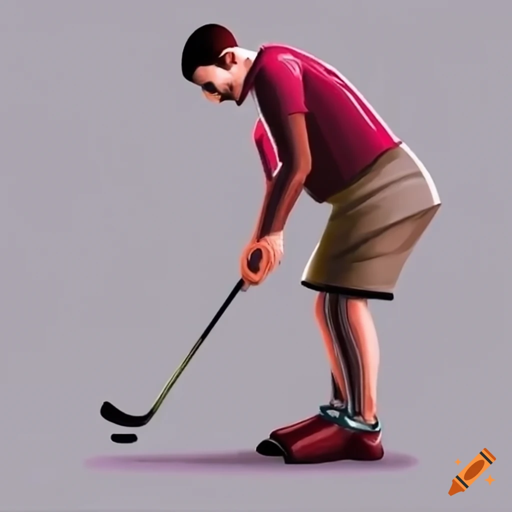 Man playing golf with a hockey stick on Craiyon