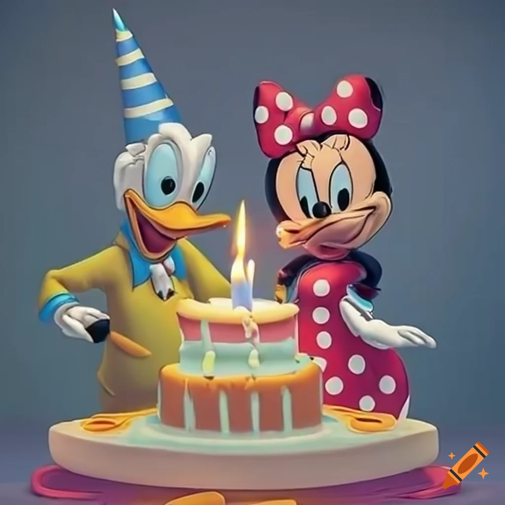 Donald Duck and Minnie Mouse celebrating a birthday