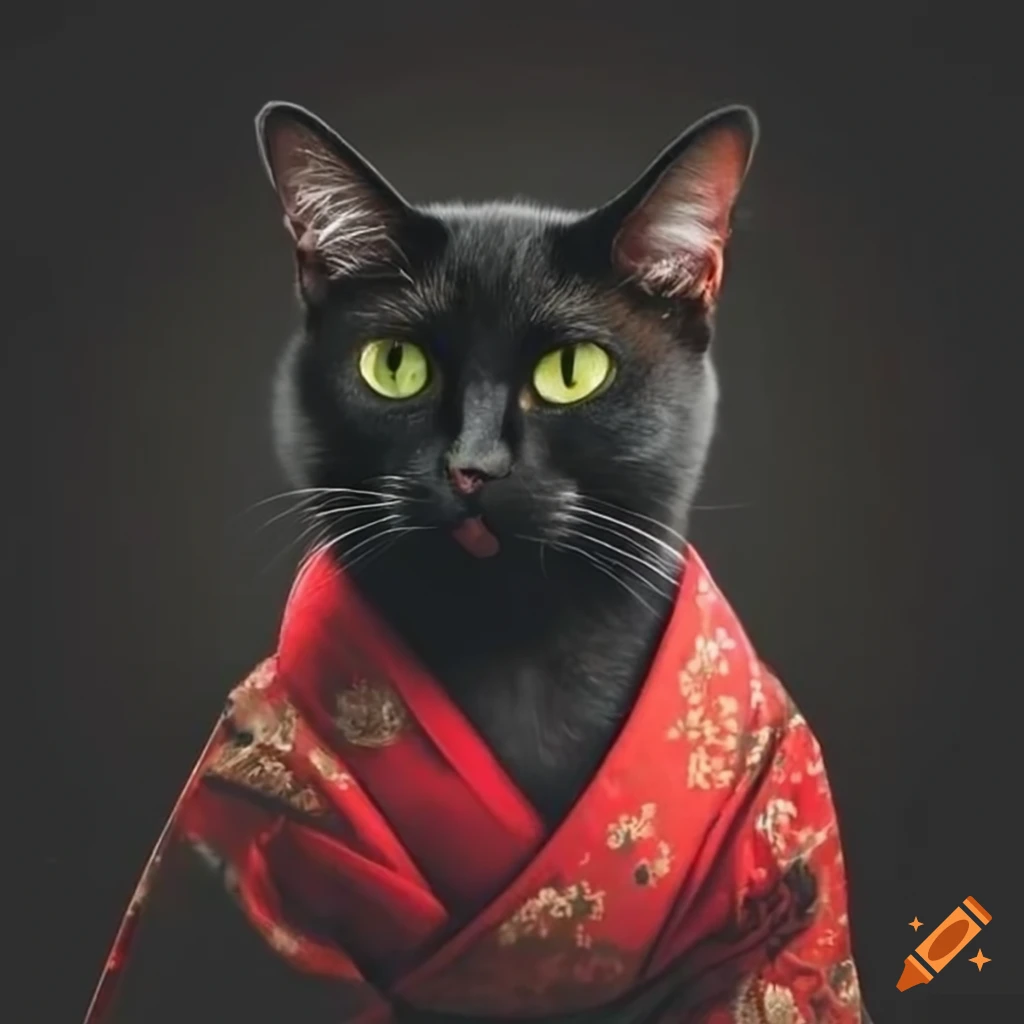 Black cat in a japanese kimono on Craiyon