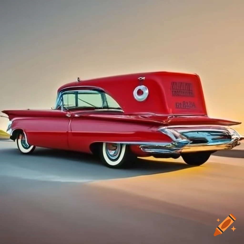 Red 1960 buick ambulance with large fins on Craiyon