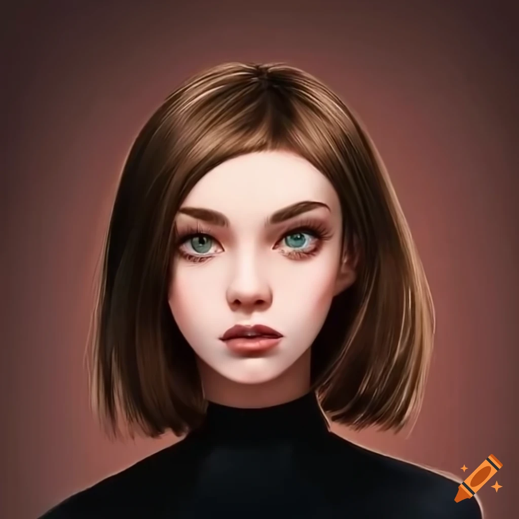 Portrait of a striking girl with brown hair and captivating eyes on Craiyon