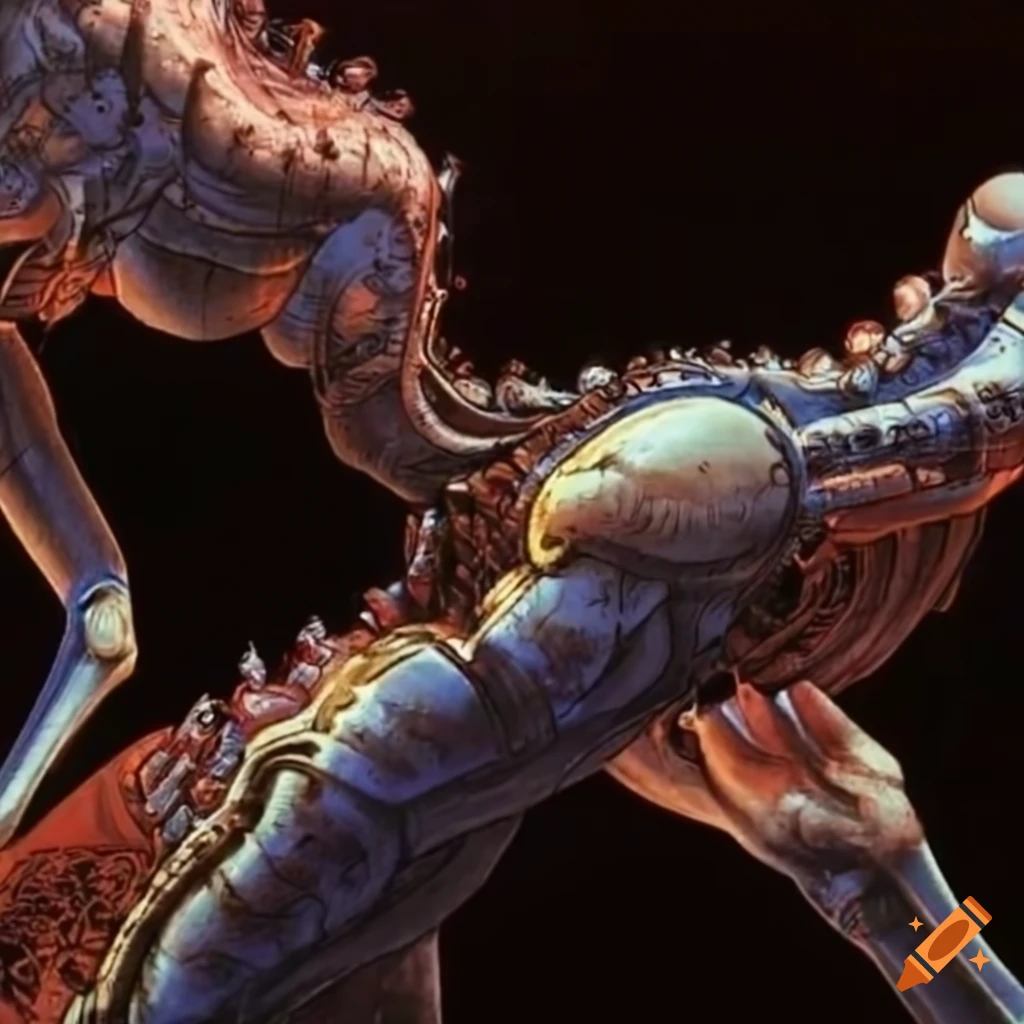 biomechanical Japanese retrofuturistic artwork