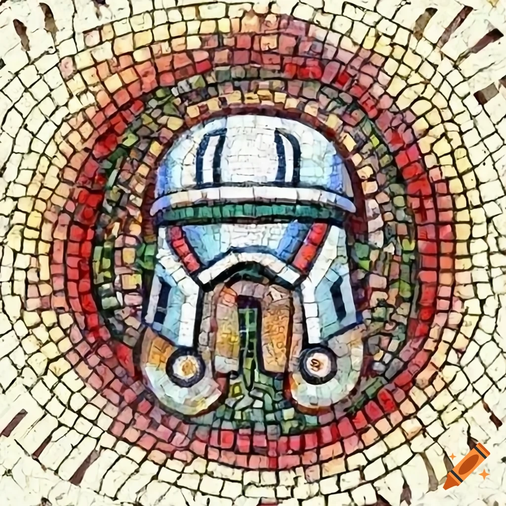 ancient Roman mosaic depicting a Star Wars robot