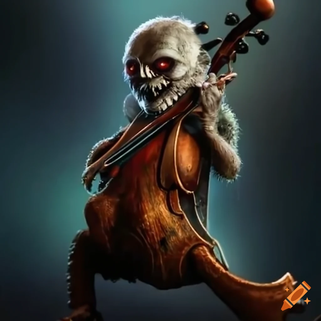 fiddle-playing creature in rock attire