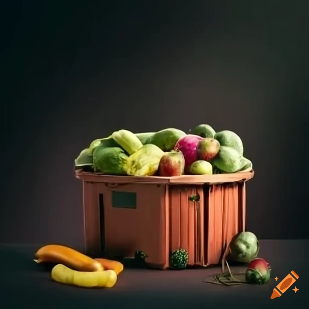 container filled with wasted vegetables and fruits