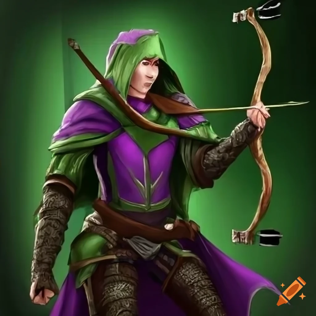 Aquatic halfelf ranger shooting his bow on Craiyon