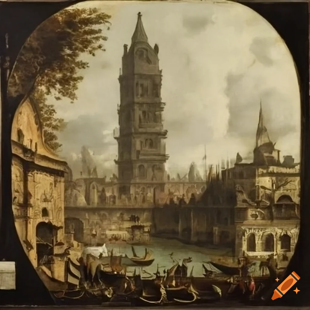 dreamlike artwork inspired by Piranesi and Bocklin
