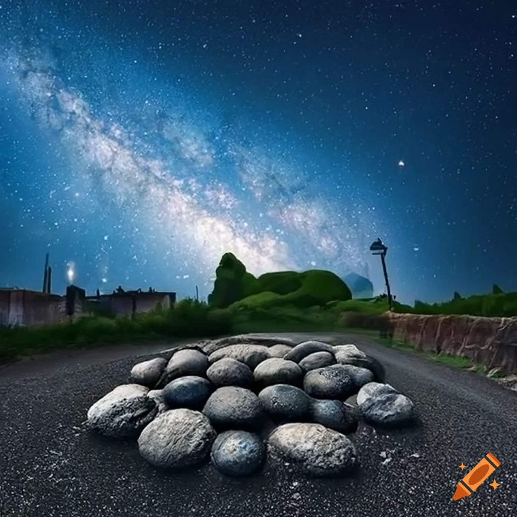 ancient Roman fossils with Milky Way and asteroids