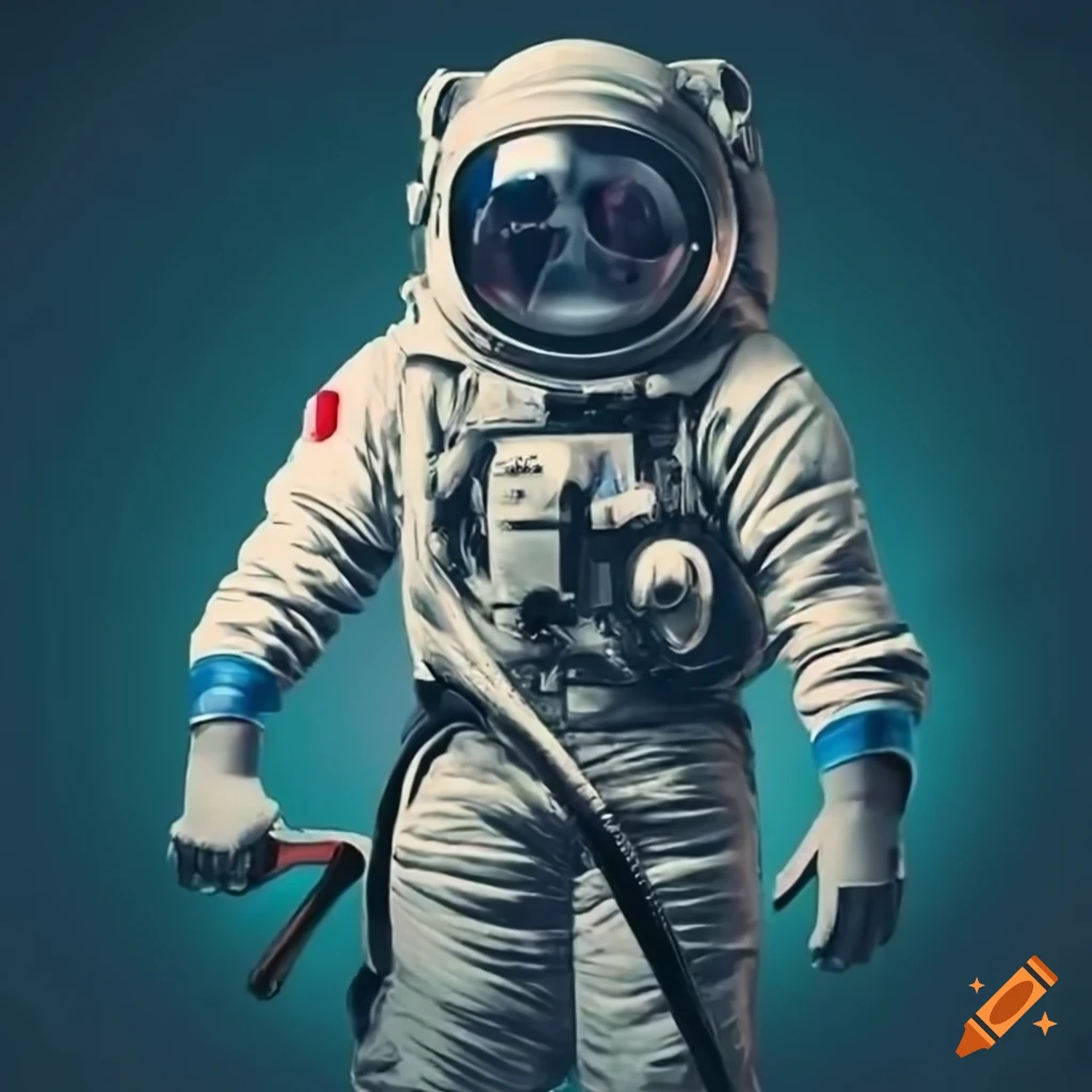 astronaut plumber with a pipe wrench