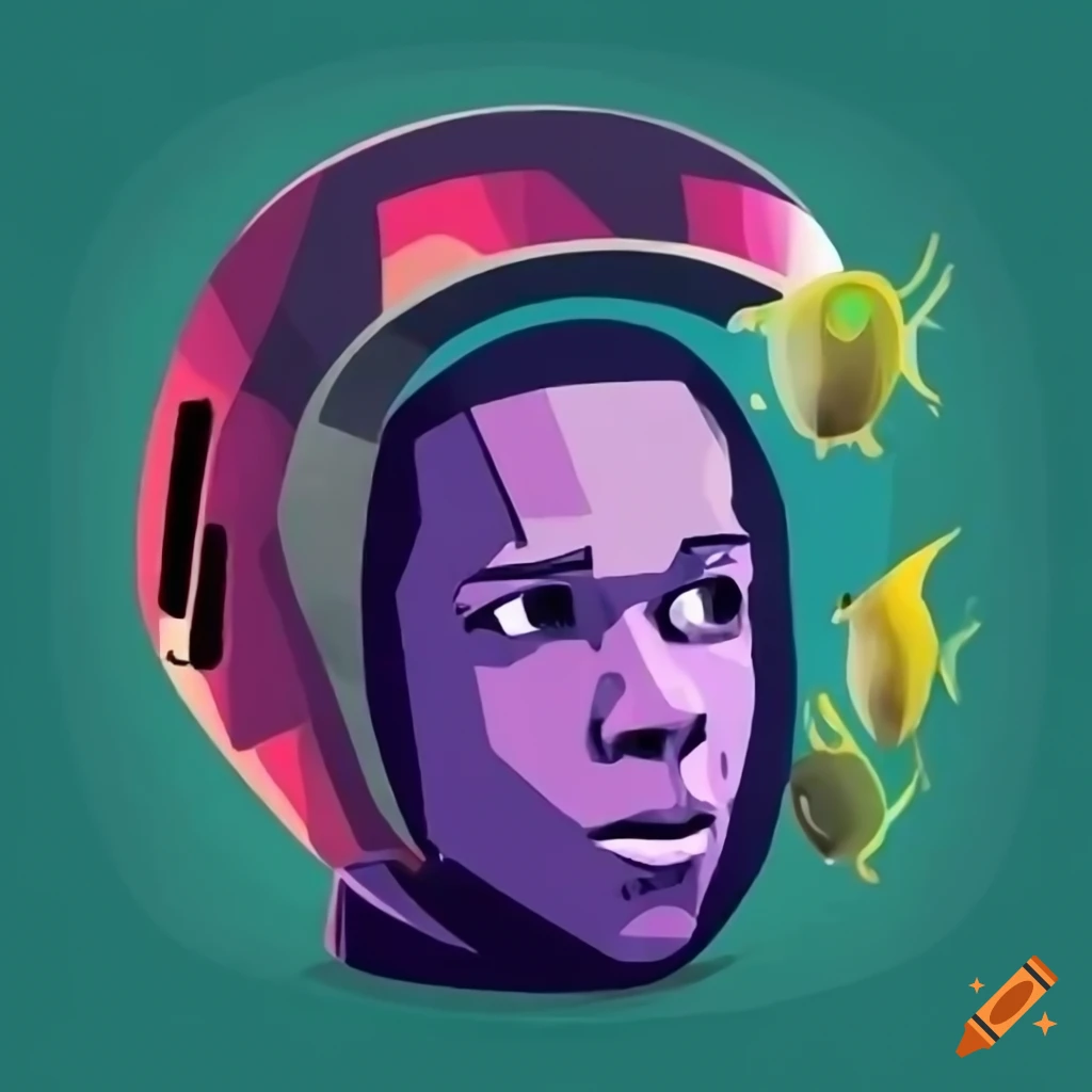cubist vector art of Leslie Odom Jr in a space helmet