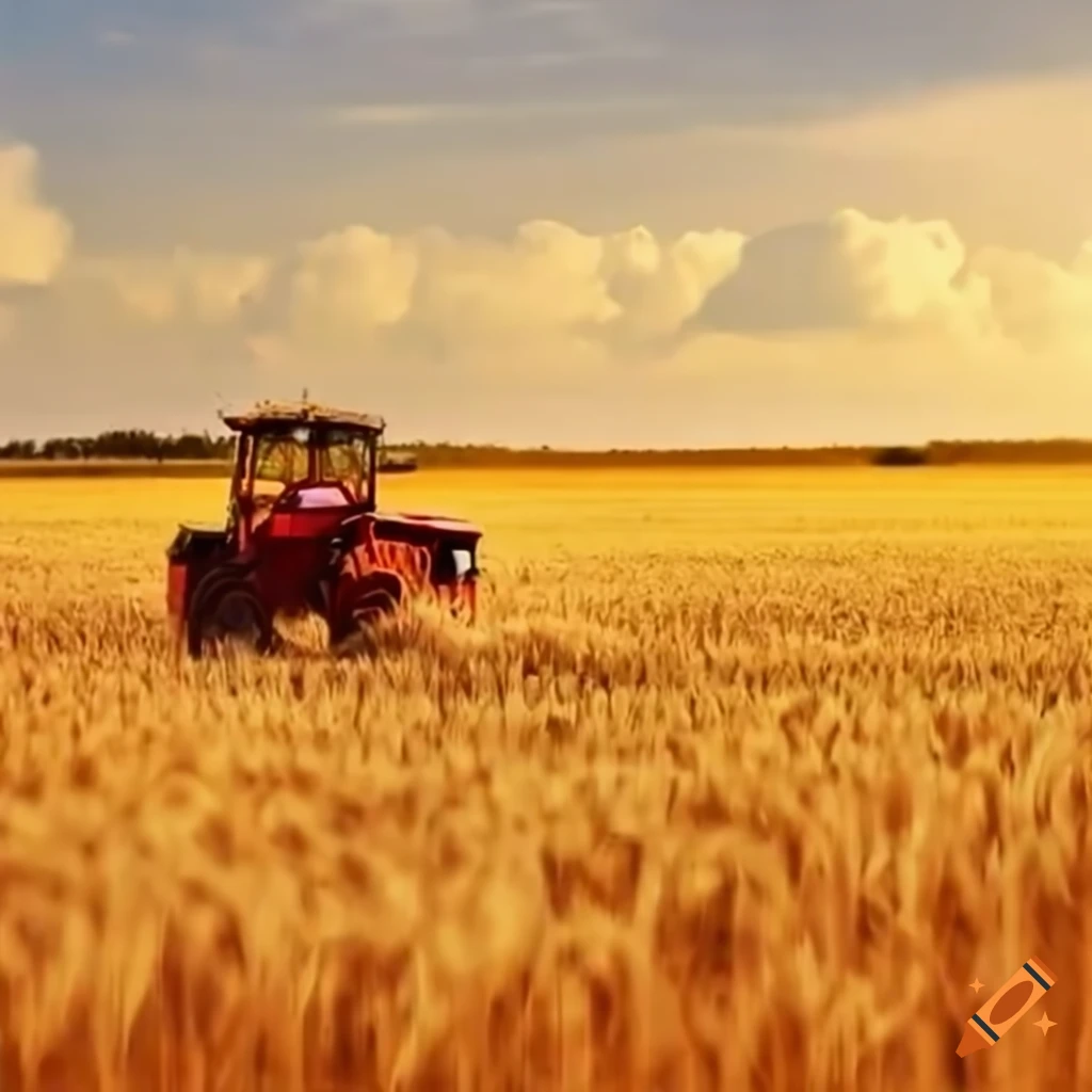 wheat crop with a red tractor