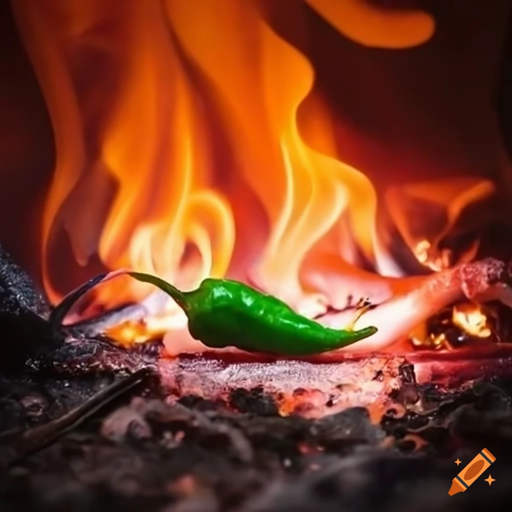 Icy chilli pepper surrounded by flames on Craiyon