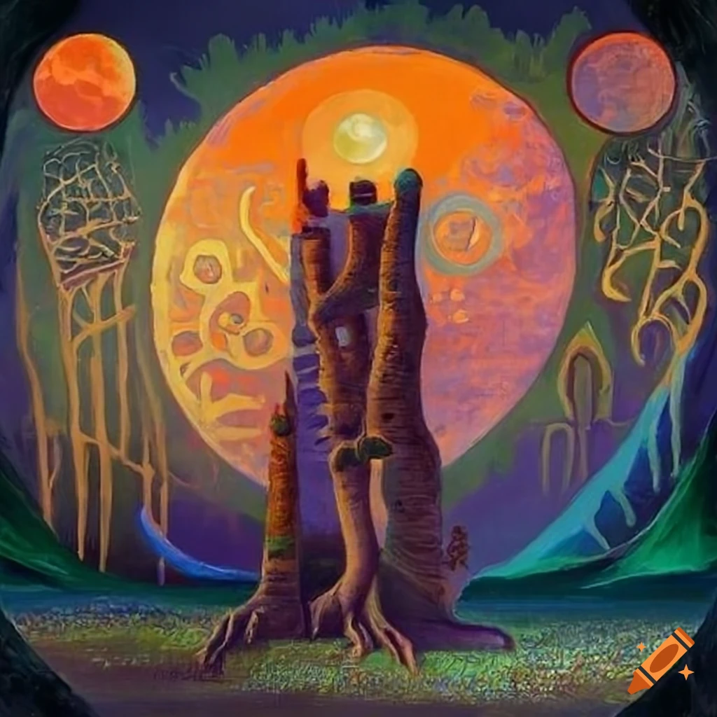 Colorful Painting Of Mystics In A Magical Landscape colorful-painting-of-mystics-in-a-magical-landscape