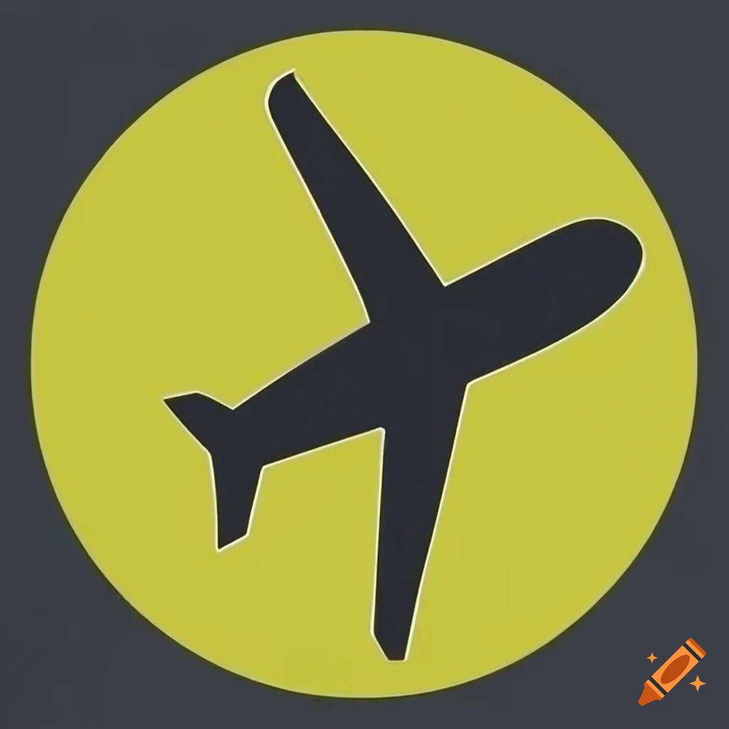 Minimalist aviation logo with black plane inside yellow round