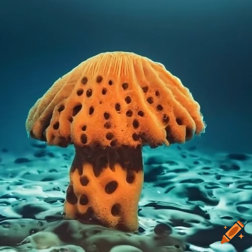 sponge-shaped mushroom in water
