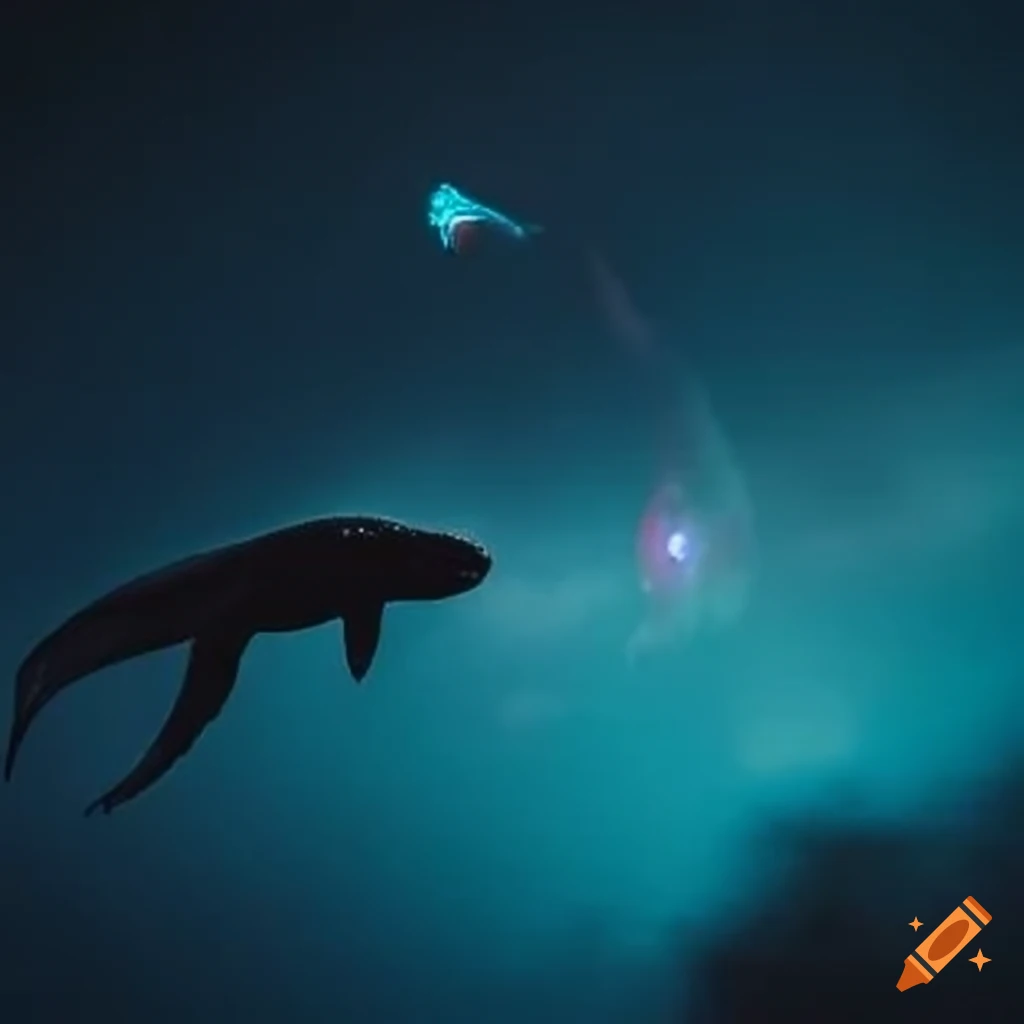 Cosmic whales flying through the universe on Craiyon