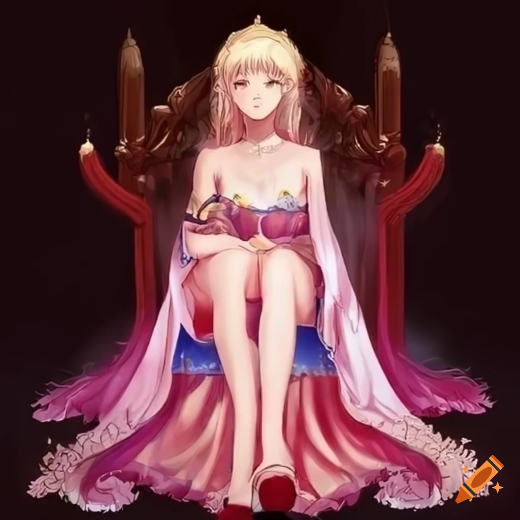 elegant anime princess sitting on a throne
