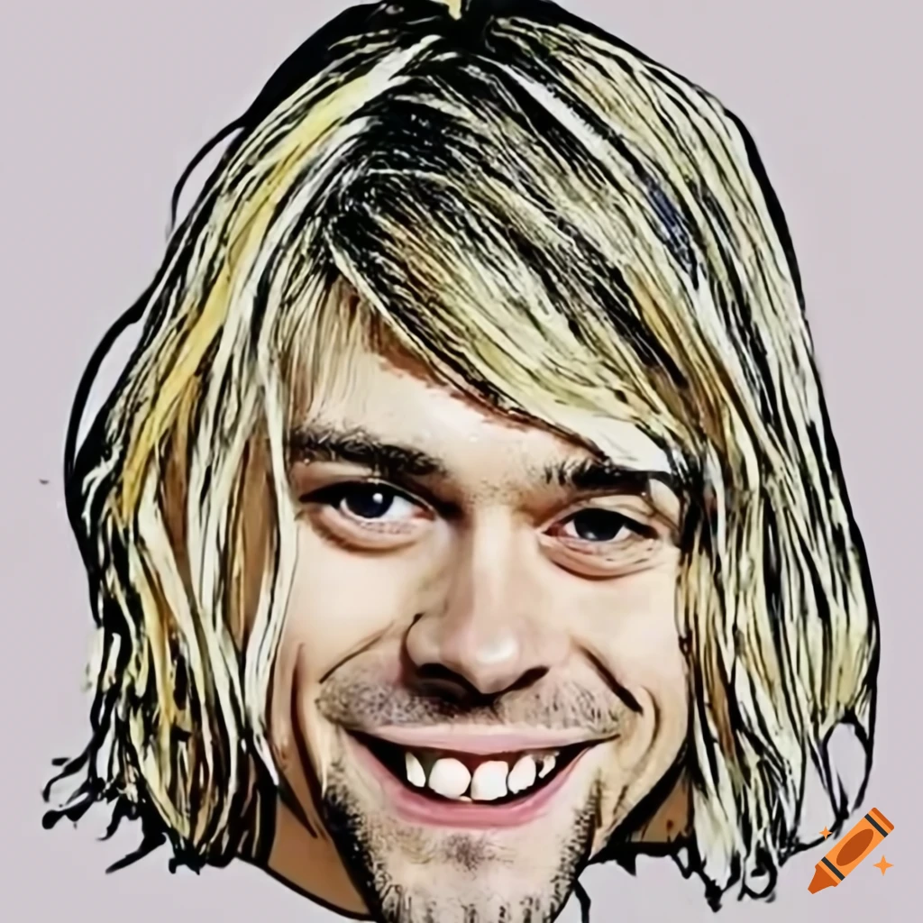cartoon image of smiling Kurt Cobain