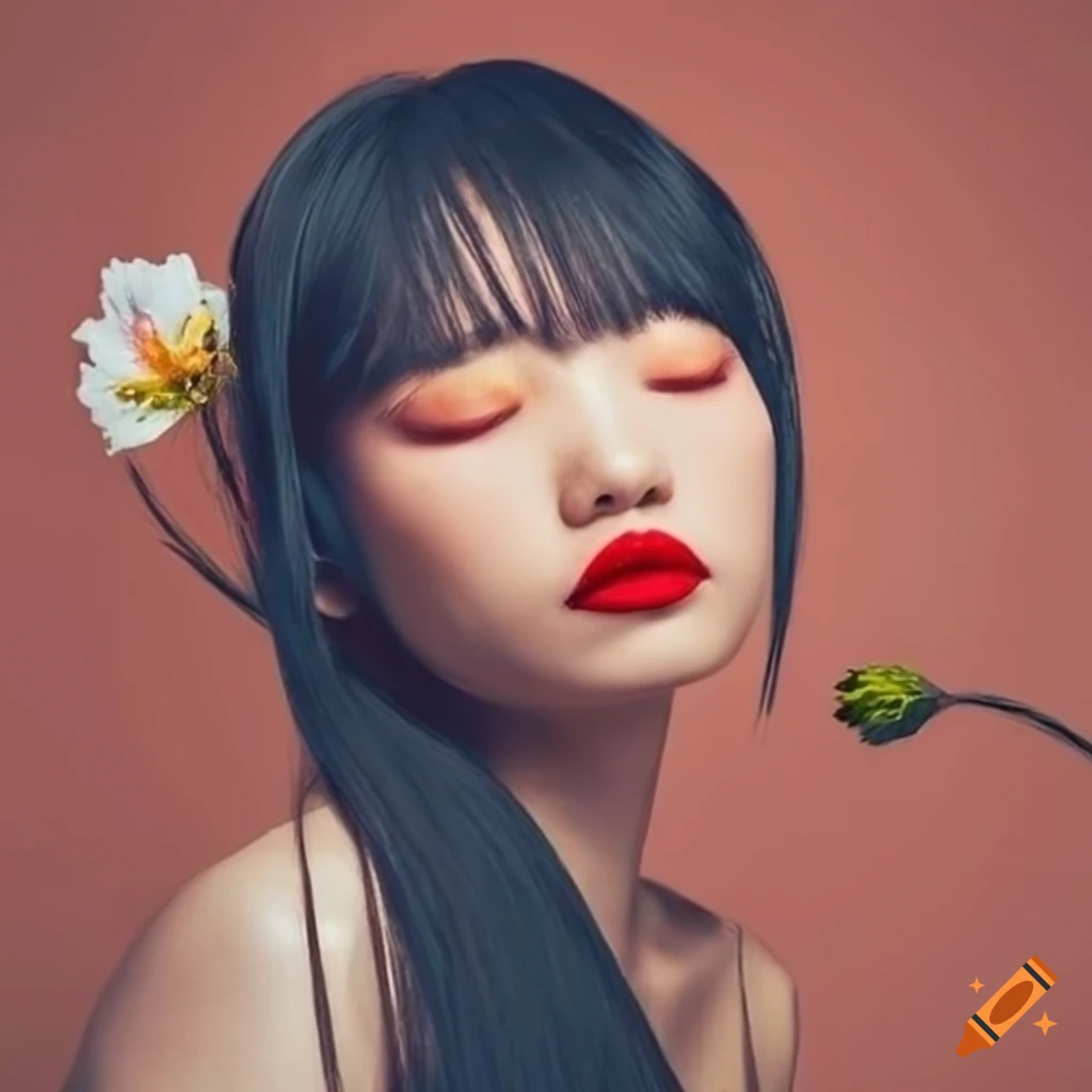 traditional Japanese artwork of a woman with red lips
