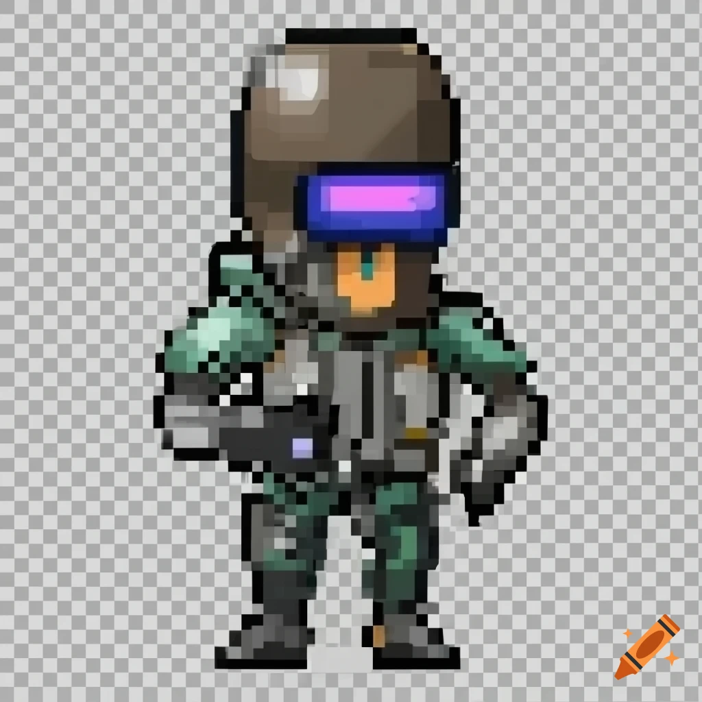 pixel art of a futuristic pilot with a helmet