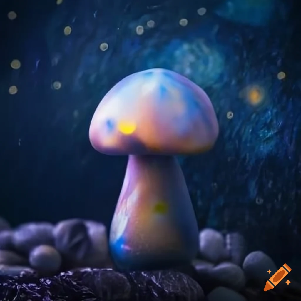 Moonstone mushroom in a starry night on Craiyon