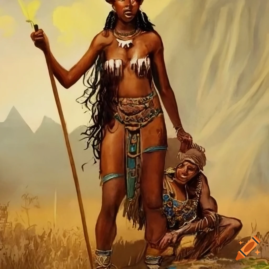 impressive costume inspired by Khoisan art